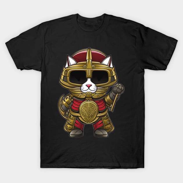 Cute Cartoon Cat Knight in Full Armor for Fantasy Lovers T-Shirt by ImaginativeInkPOD